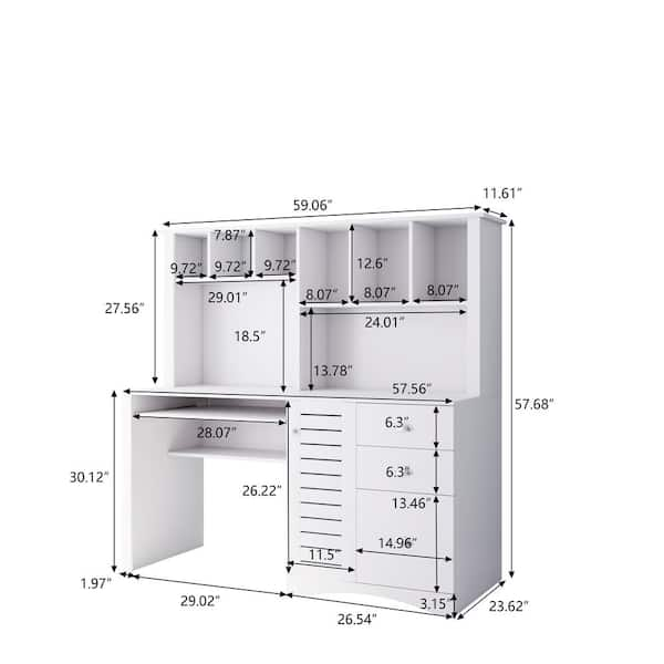 Computer Desk with Hutch, Writing Desk Study Table Storage Cabinet with  2-Tier Open Shelf & 3 Large Drawer, 59.06'' Craft Desk Workstation Desk  with