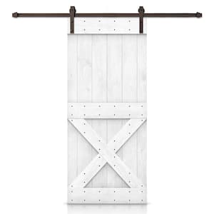 20 in. x 84 in. Distressed Mini X Series Light Cream Stained DIY Wood Interior Sliding Barn Door with Hardware Kit