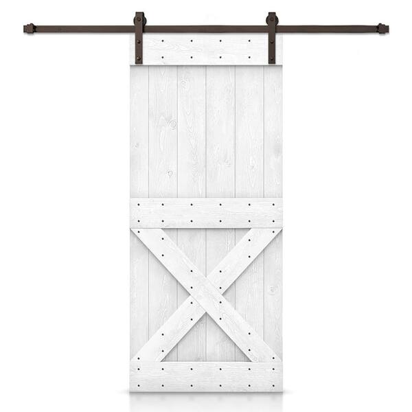 CALHOME 24 in. x 84 in. Distressed Mini X Series Light Cream Stained DIY Wood Interior Sliding Barn Door with Hardware Kit