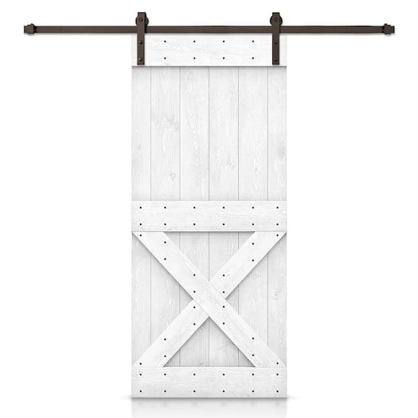 CALHOME 36 in. x 84 in. Distressed Mini X Series Light Cream Solid with Hardware Kit Pine Wood Interior Sliding Barn Door