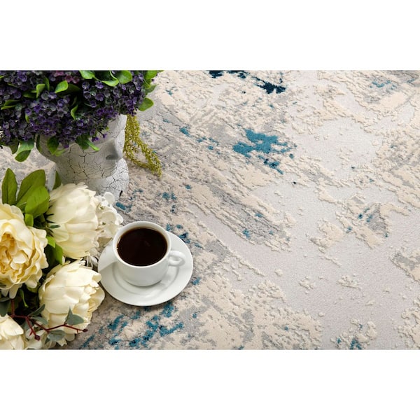 Vogue 2 ft.  x 7 ft. Abstract Indoor Runner Rug, Blue Cream, Contemporary