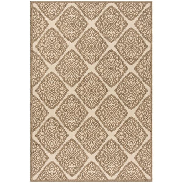 SAFAVIEH Beach House Cream/Beige Doormat 2 ft. x 4 ft. Medallion Geometric Indoor/Outdoor Area Rug