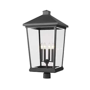 Beacon 4-Light Black 31 in. Aluminum Hardwired Outdoor Weather Resistant Post Light Round Fitter with No Bulb Included