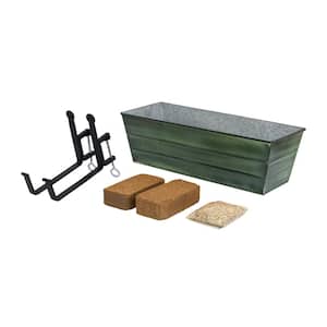 24 in. W Medium Green Patina Galvanized Steel/Wrought Iron Bloom Box Garden Growing Kit with Clamp-On Brackets