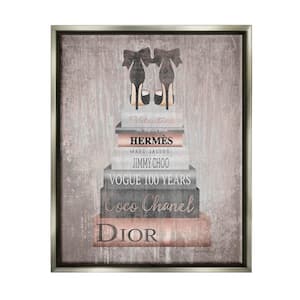 Book Stack Heels Metallic Pink by Amanda Greenwood Floater Frame Culture Wall Art Print 25 in. x 31 in.