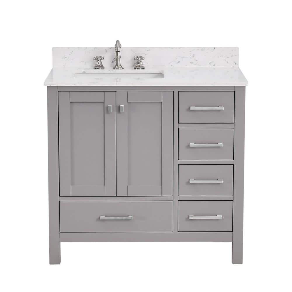Enlivena 36 in. W Freestanding Bath Vanity in Gray with White Engineered Stone Top price history on PriceWatchPro
