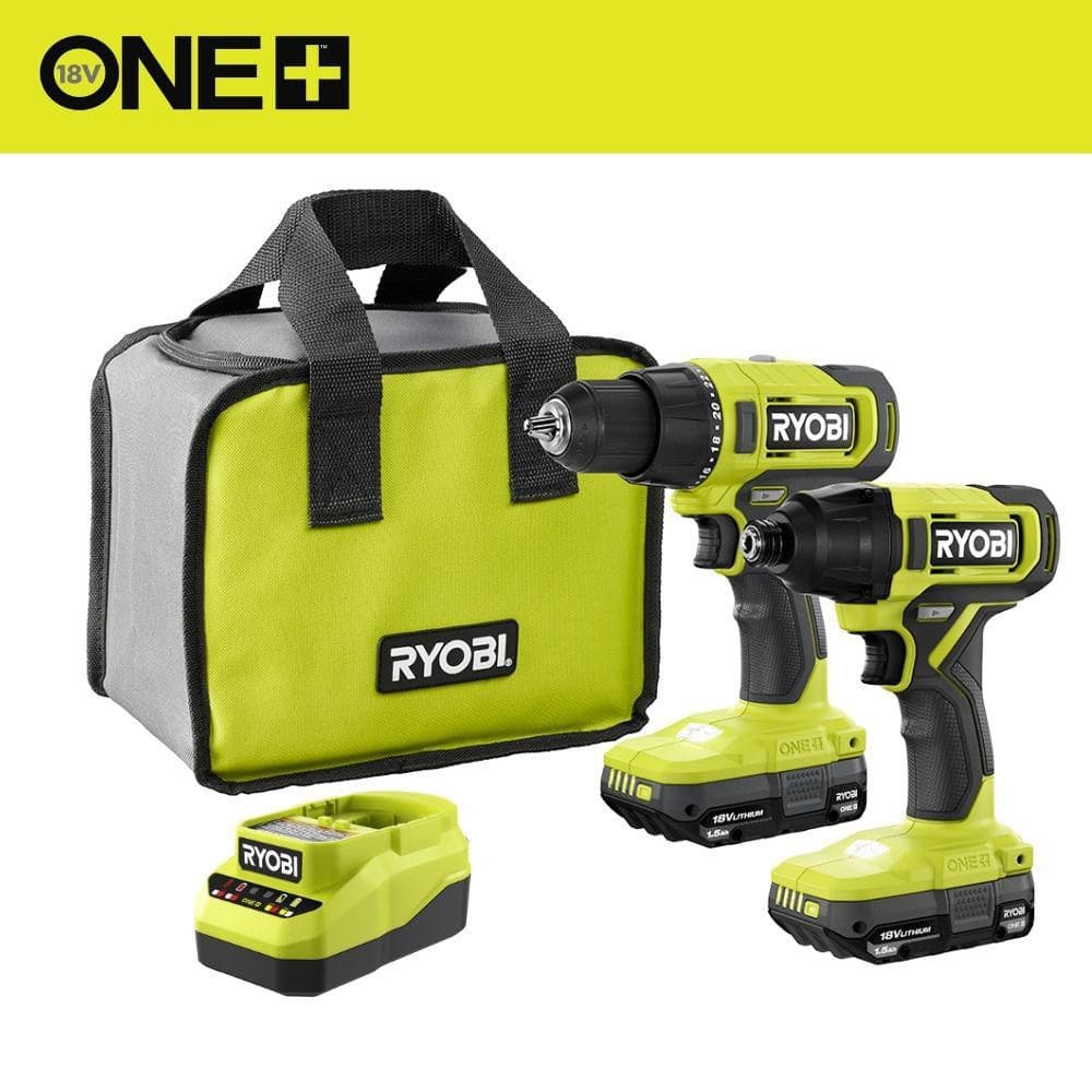 RYOBI ONE+ 18V Cordless 2-Tool Combo Kit with Drill/Driver, Impact Driver, (2) 1.5 Ah Batteries, and Charger PCL1200K2 - The Home Depot