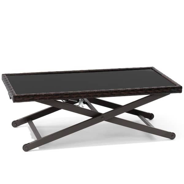 Pellebant Rectangle Metal Frame Glass Top Liftable Outdoor Coffee Table