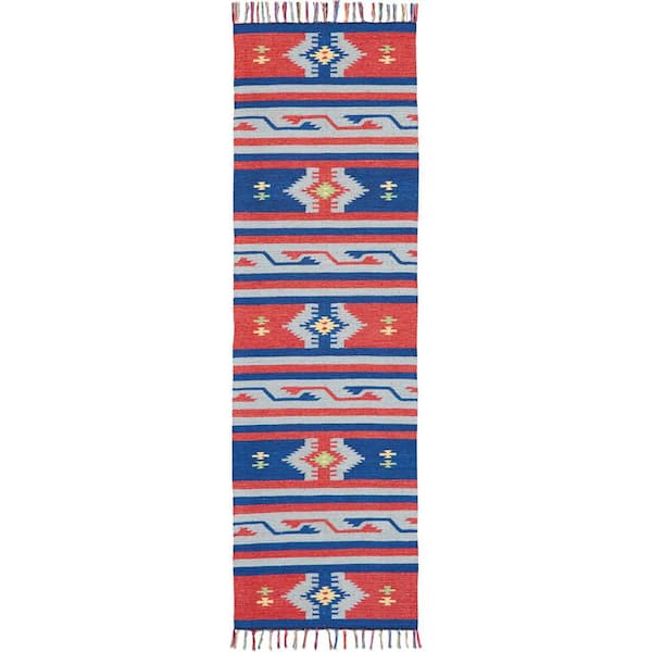 Nourison Baja Blue/Red 2 ft. x 8 ft. Tribal Transitional Runner Area Rug