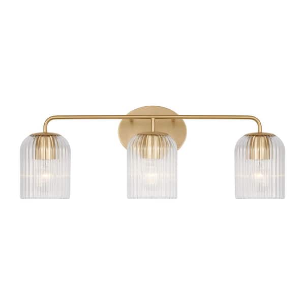 Generation Lighting - Eisele 24 in. W x 8.375 in. H 3-Light Satin Brass Dimmable Bathroom Vanity Light with No Bulbs Included