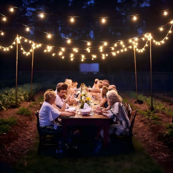 25-Light 50 ft. Outdoor Solar LED G40 Integrated LED Globe Shatterproof 2700K Patio Garden String-Light