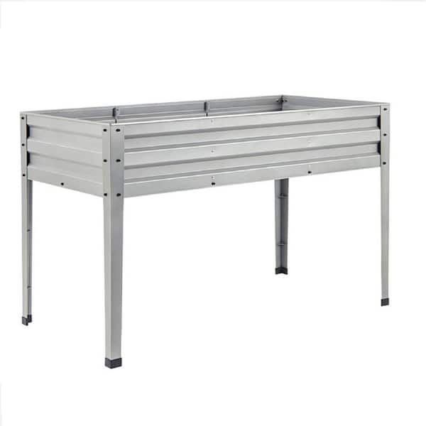 Gymax 46 in. x 24 in. x 32 in. Steel Galvanized Raised Garden Bed with Legs Drainage Holes for Flowers Sliver