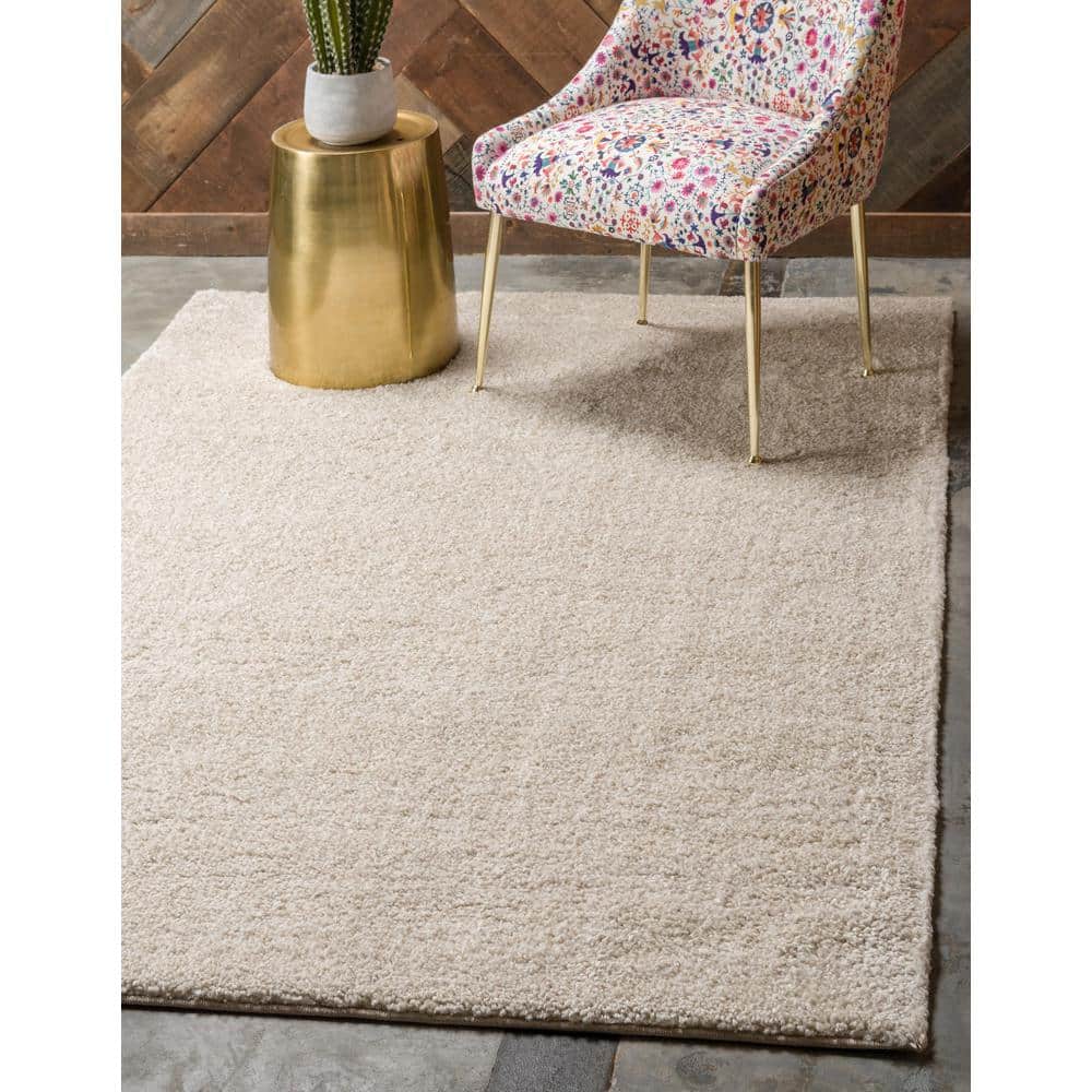 Ivory Rectangular Shag Synthetic Indoor Area Rug 3' 3" x 5' 3"