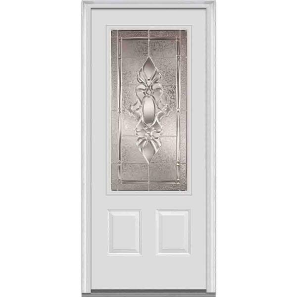 MMI Door 36 in. x 80 in. Heirloom Master Left Hand 3/4 Lite 2-Panel Classic Primed Fiberglass Smooth Prehung Front Door