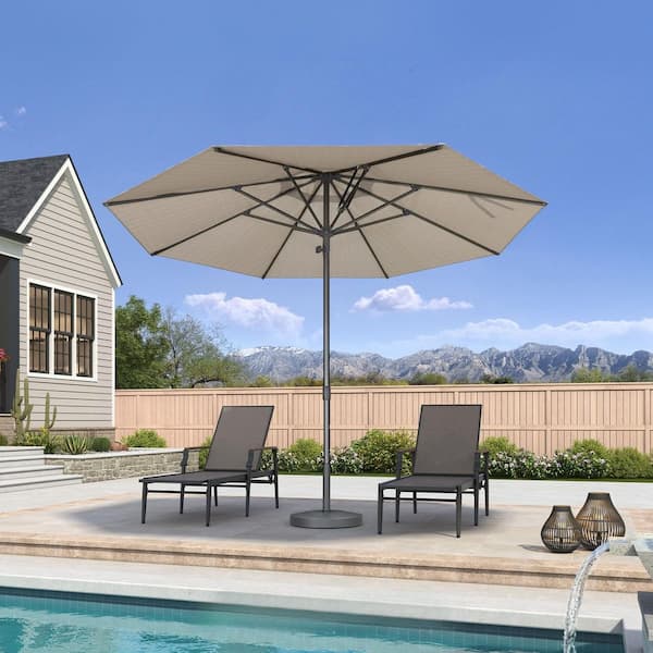 11.5 ft. Octagon Outdoor Patio Umbrella Gray Pole Market Table Sun Umbrellas with 8-Aluminum Sturdy Ribs in Beige