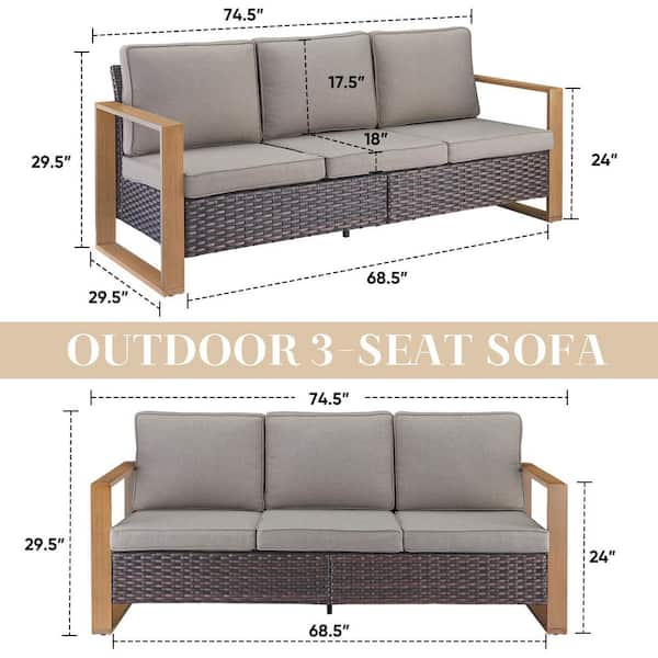 5-Piece Wicker Outdoor Patio Chairs Set Patio Lounge Chair All-Weather for Backyard and Ottoman, with Gray Cushions
