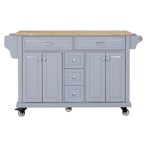 Gray Wood 60.50 in. Kitchen Island with Storage, Drawers, Wheels and Doors