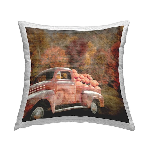 Stupell Industries Autumn Pickup with Pumpkins Multi-Color Square Outdoor Throw Pillow