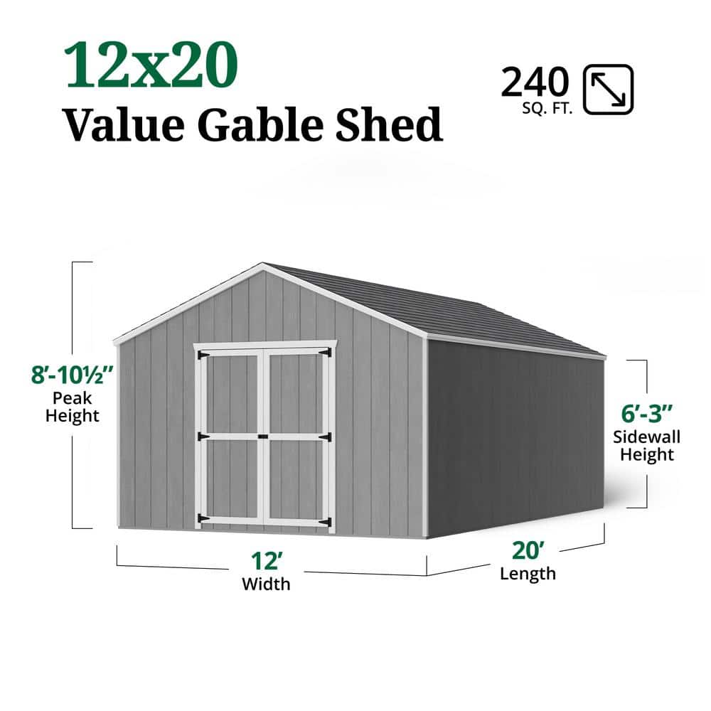 12' x 20' Gray Wooden Gable Storage Shed Kit with Floor