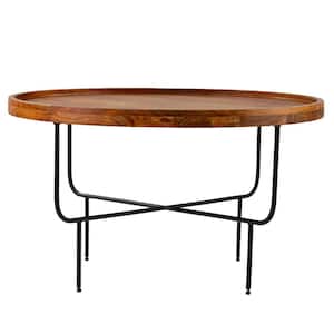 Marisdale 31.75 in Natural Black Round Acacia Wood Coffee Table