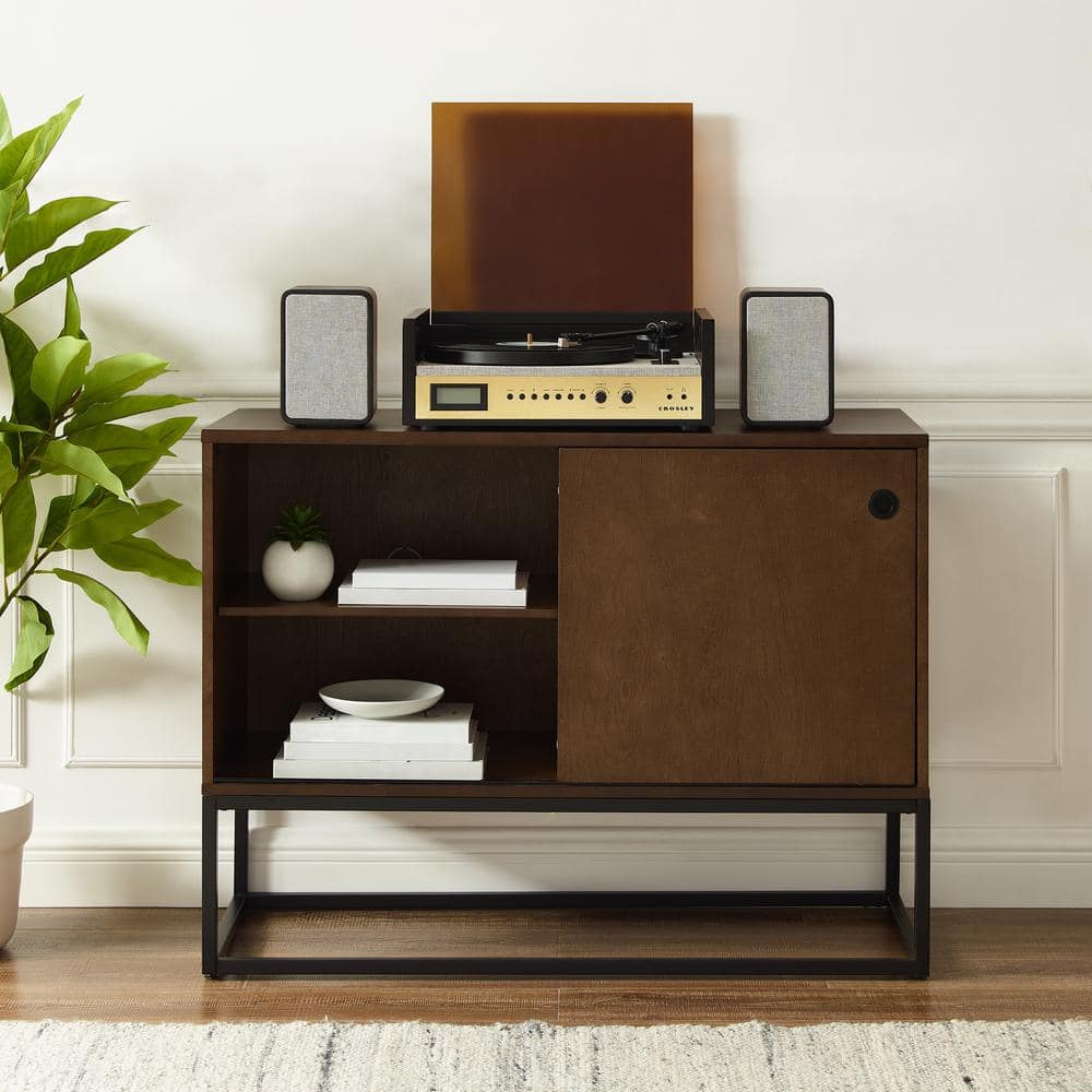 Byron 45'' Brown and Black Modern Vinyl Record Storage Console