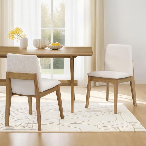 Bertram Modern Oak and Beige Upholstered Fabric Dining Side Chairs, Solid Wood, (Set of 2)
