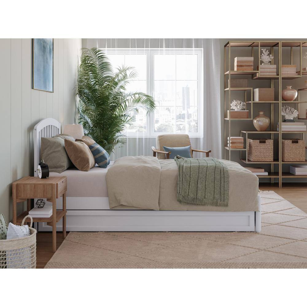 Lucia Twin XL White Wood Platform Bed with Trundle and Slatted Headboard