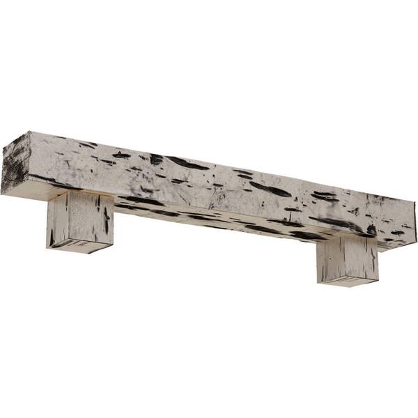 Ekena Millwork 8 in. x 10 in. x 5 ft. Pecky Cypress Faux Wood Fireplace Mantel Kit, Alamo Corbels, Burnished Pine