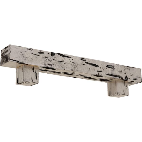 Ekena Millwork 8 in. x 12 in. x 4 ft. Pecky Cypress Faux Wood Fireplace Mantel Kit with Alamo Corbels, Burnished Pine