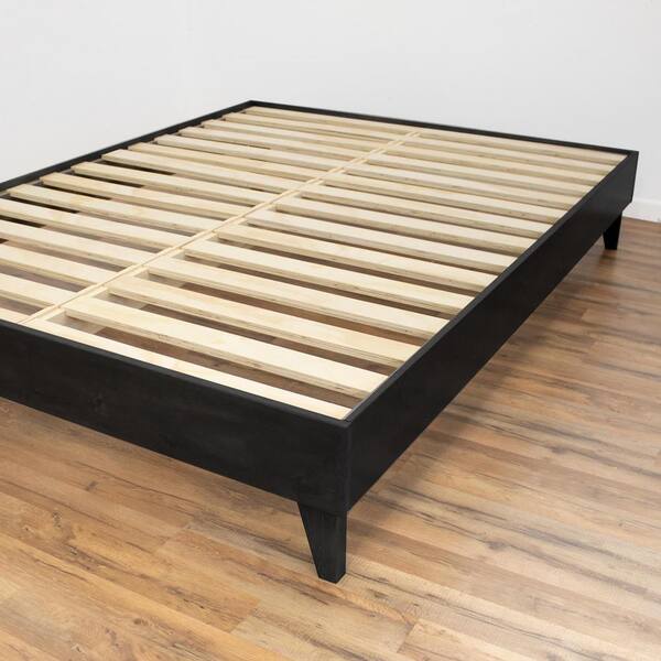 Eluxury Wooden Twin Black Platform Bed, Hardwood Twin Bed Frame