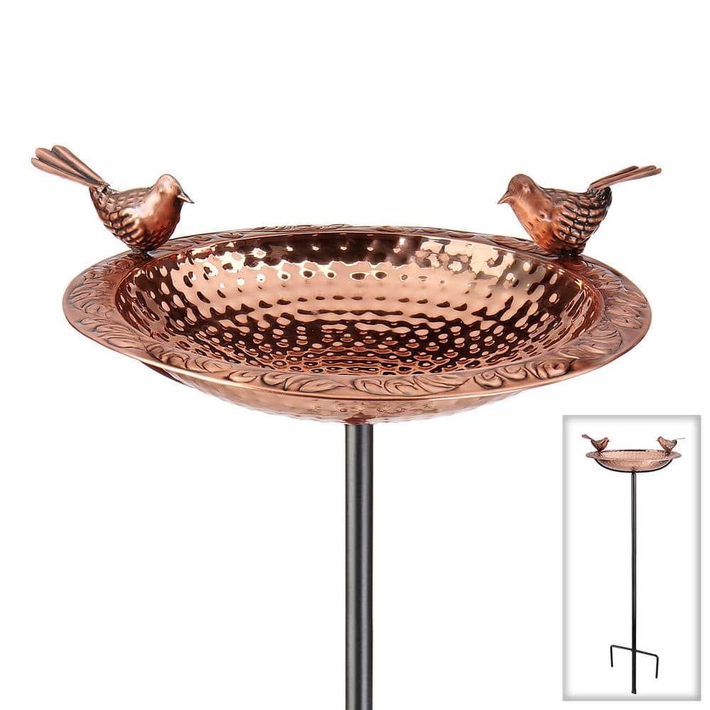 Small Copper Bird Bath with Multipronged Garden Pole