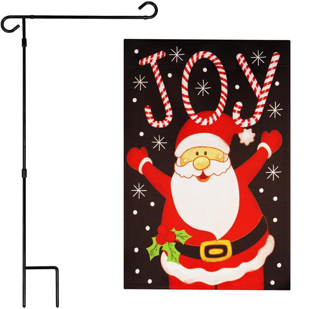 1 ft. x 1.5 ft. Polyester Joyful Santa 2-Sided Garden Flag Blockout with 36 in. Black Iron Garden Stand price history on PriceWatchPro