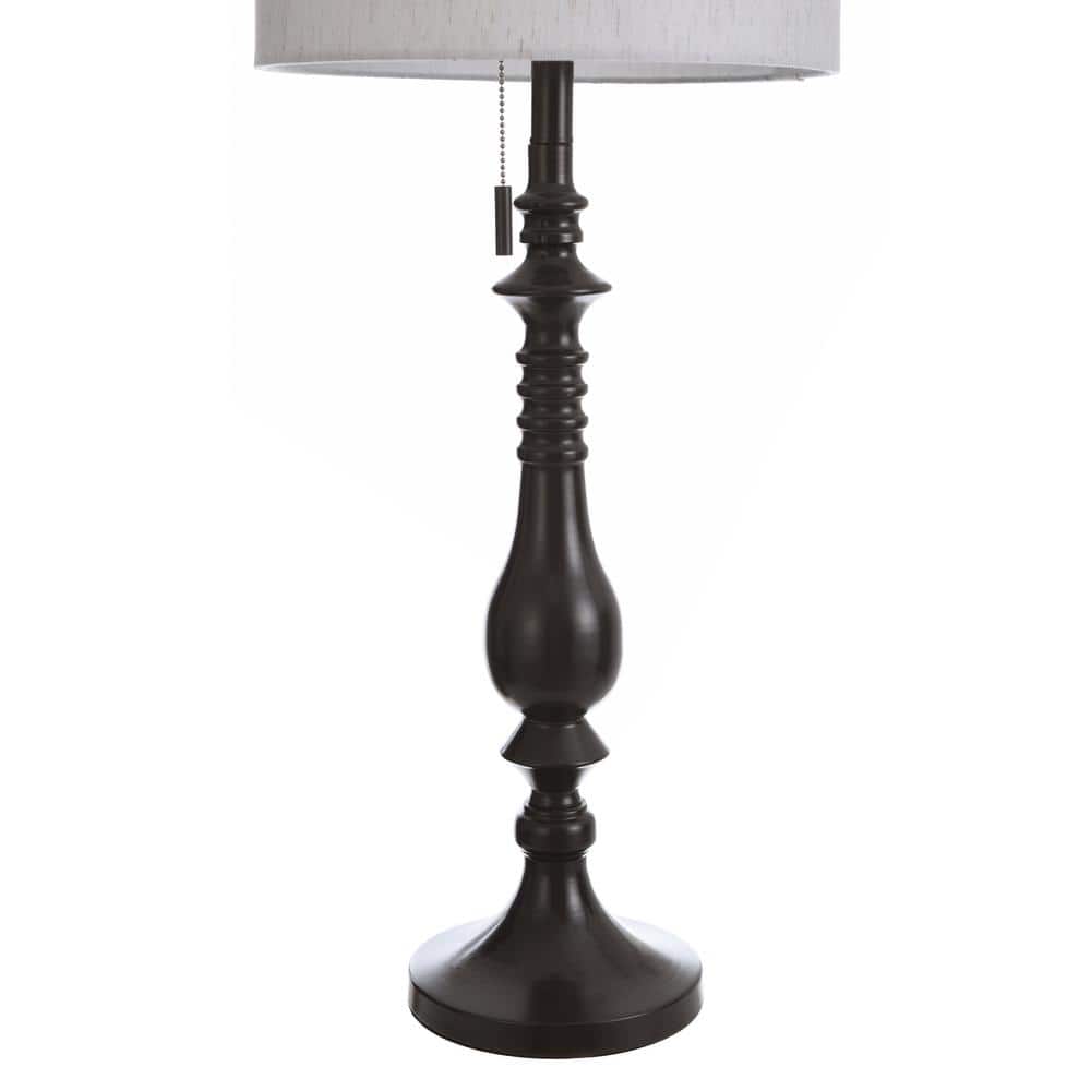 24" Bronze Candlestick Table Lamp with Neutral Shade