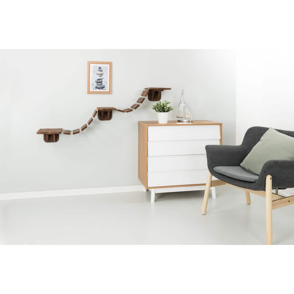 Espresso Brown Wall Mounted Cat Bridge with Sisal Platforms