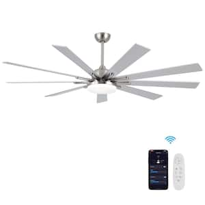 72 in. Smart Indoor Silver Ceiling Fan with Dimmable Integrated LED and Remote Control