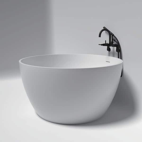 Arcticstone 45.6 in. x 45.6 in. Surface White Stone Flatbottom Soaking Freestanding Bathtub in White/Matte Black