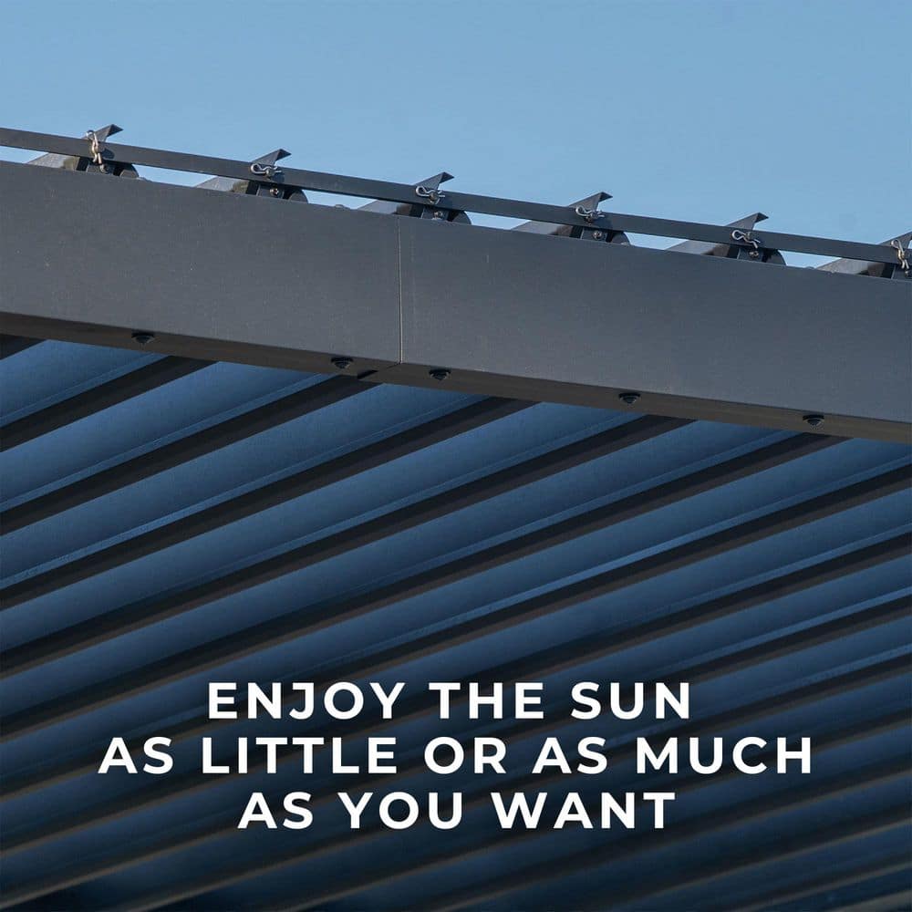 Evanston Black Galvanized Steel Wall-Mounted Pergola with Adjustable Roof