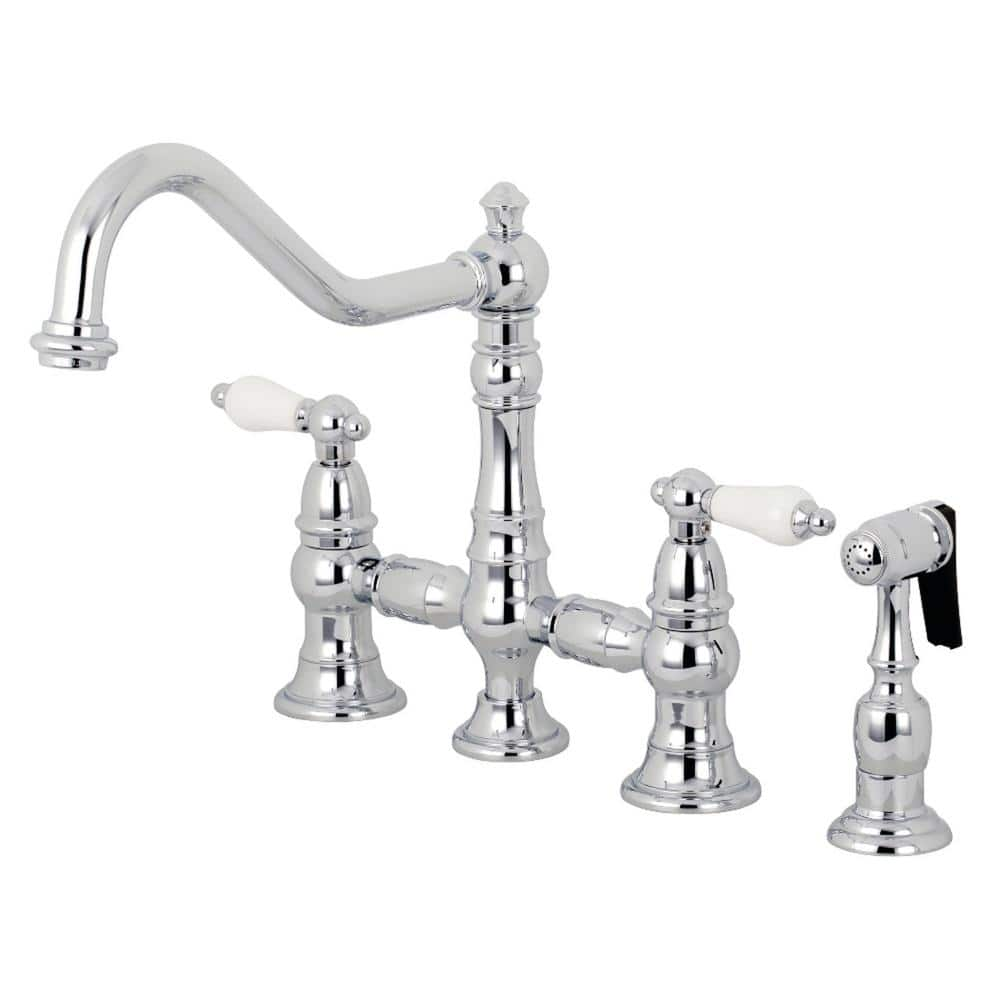 Kingston Brass Restoration 2-Handle Bridge Kitchen Faucet with Side ...