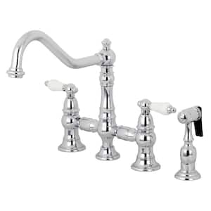 Restoration 2-Handle Bridge Kitchen Faucet with Side Sprayer in Polished Chrome