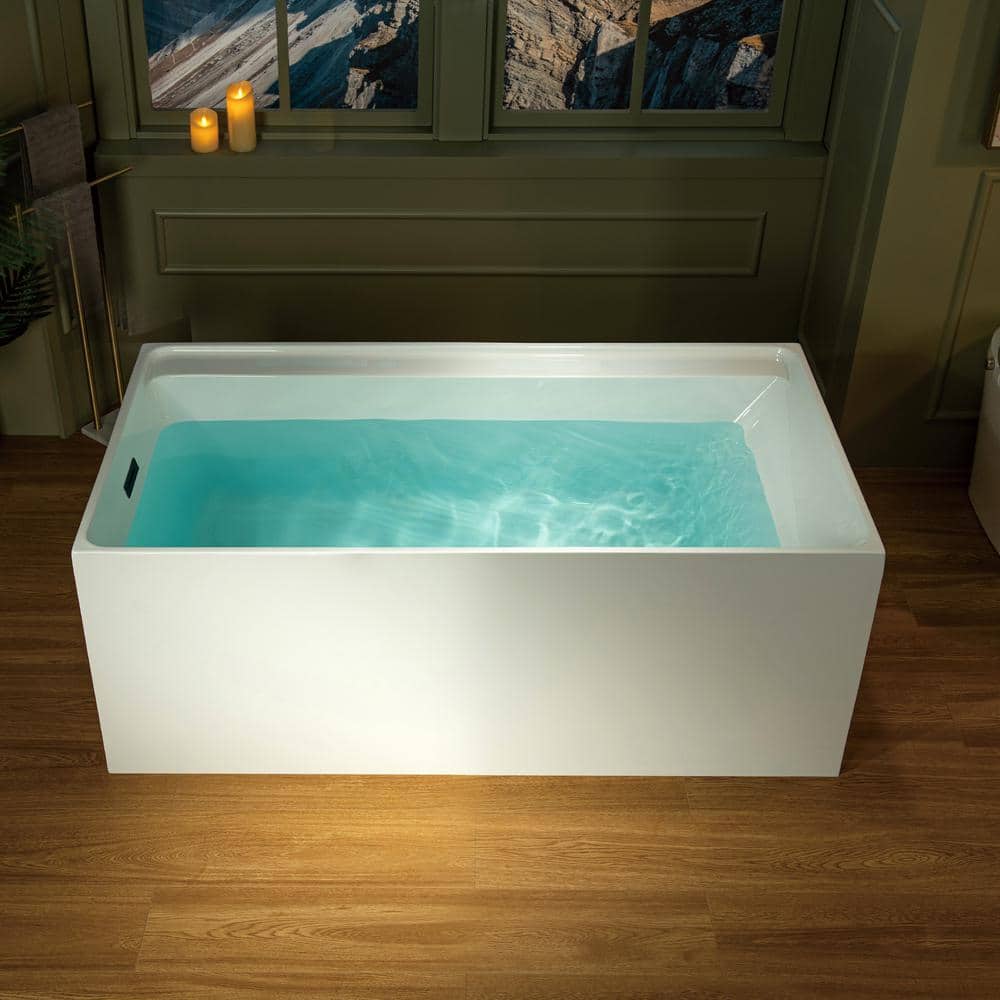 59-Inch White Acrylic Rectangular Freestanding Soaking Bathtub