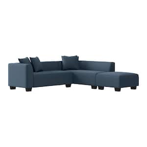 Phoenix 3-Piece Caribbean Blue Polyester 4-Seater L-Shaped Right-Facing Sectional Sofa with Ottoman