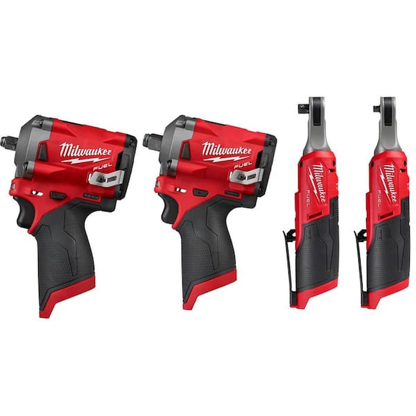 Milwaukee M12 FUEL 12V Li-Ion Brushless Cordless 3/8 in. Impact Wrench,  1/2in. Impact Wrench, High Speed 3/8 in.  1/4 in. Ratchet  2554-20-2555-20-2567-20-2566-20 The Home Depot