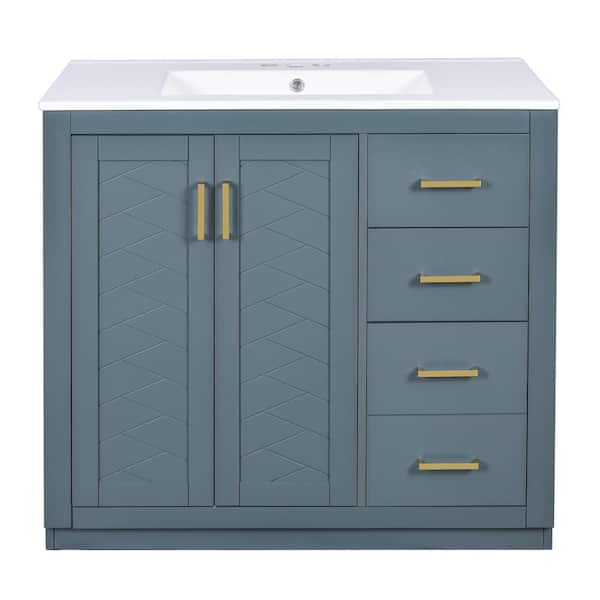 30 in. Single Sink Freestanding Blue Bath Vanity with White Ceramic Top Unassembled