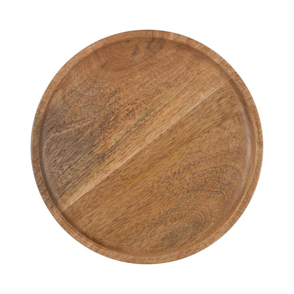 Xyler Round Natural Brown Wood and Black Metal Drink Table