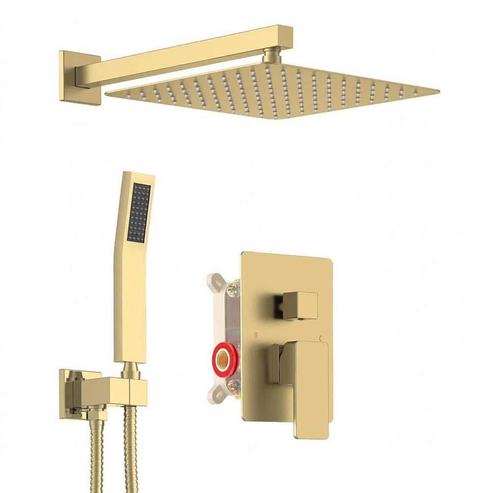 12 Inch Square Rain Shower System with Handheld Combo, Wall Mount Valve Trim Kit Brushed Gold Finish price history on PriceWatchPro