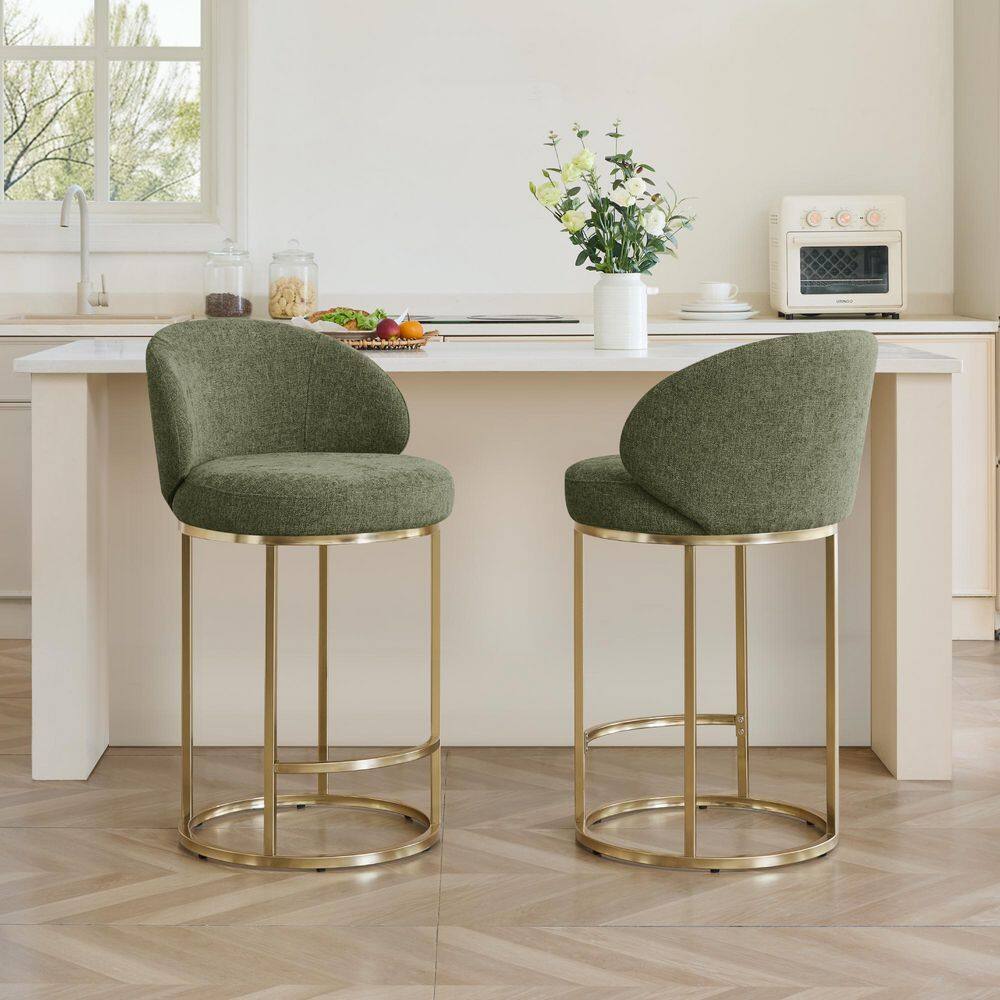 Helo 26.8 in. H Moss Green Arched Low Back Metal Frame Swivel Bar Stool with Upholstered Chenille Fabric Seat, Set of 2 price history on PriceWatchPro