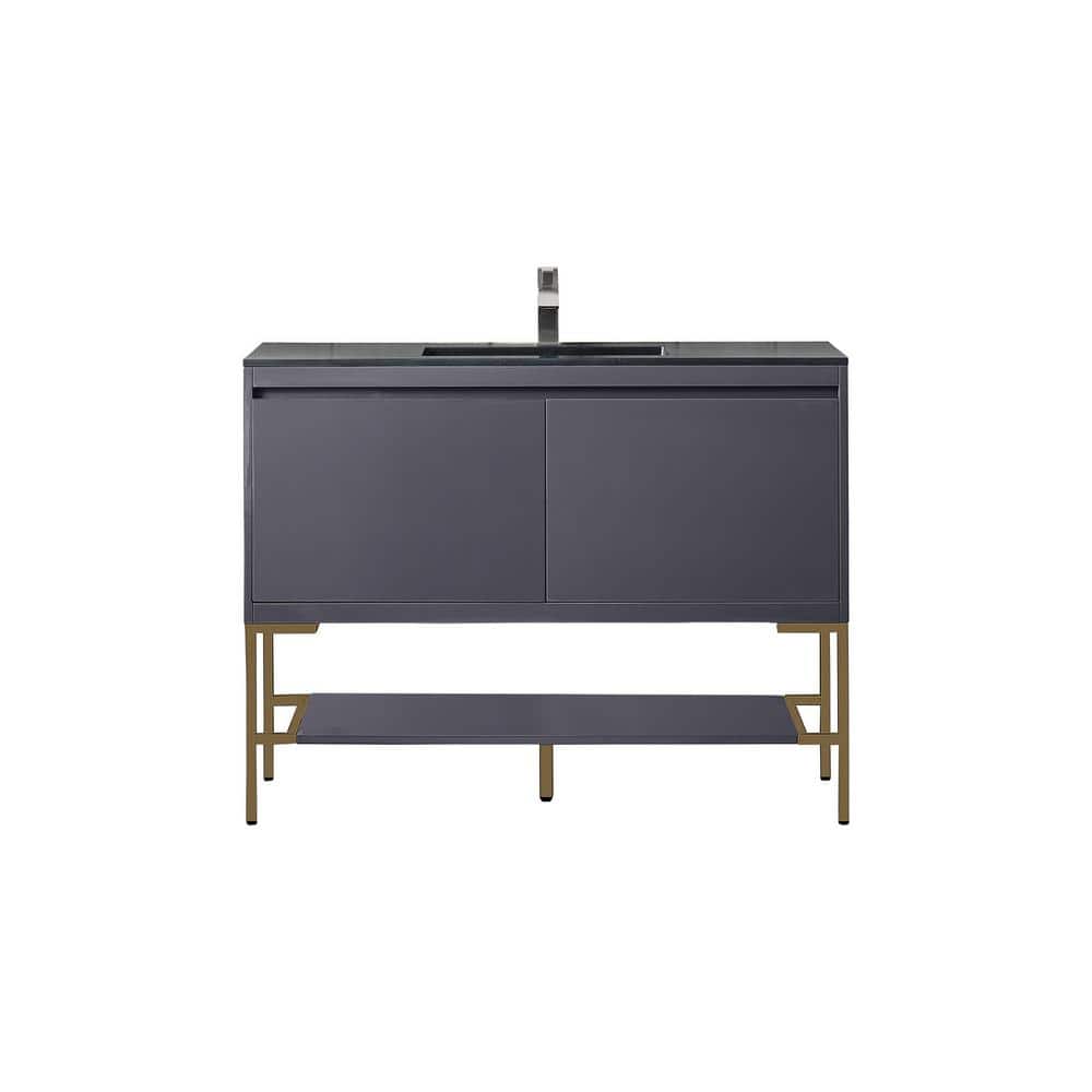 James Martin Vanities Milan 47.3 in. W x 18.1 in. D x 36 in. H Bathroom Vanity in Modern Grey Glossy with Charcoal Black Mineral Composite Top -  801V47.3MGGRGDCHB