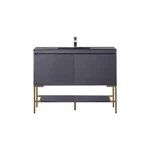 Milan 47.3 in. W x 18.1 in. D x 36 in. H Bathroom Vanity in Modern Grey Glossy with Charcoal Black Mineral Composite Top