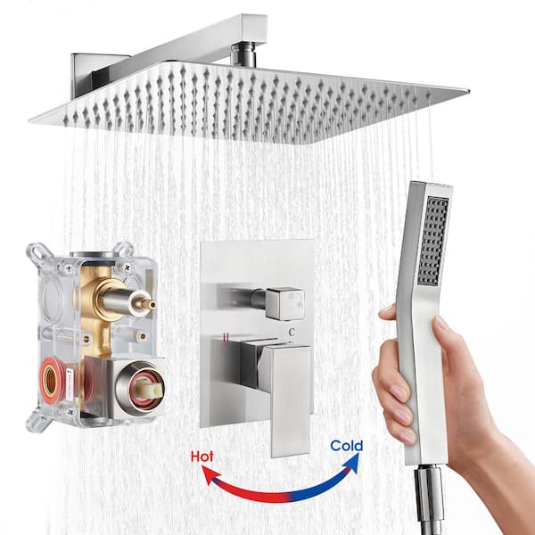 Miscool Rainfall 1-Handle 1-Spray 10 in. Square High Pressure Shower Faucet in Brushed Nickel (Valve Included)