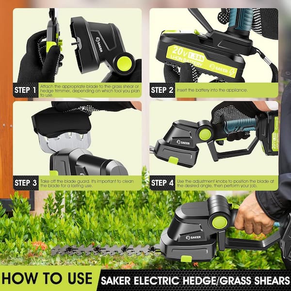 Saker 20-Volt Electric Shrub Trimmer Grass Shears Handheld